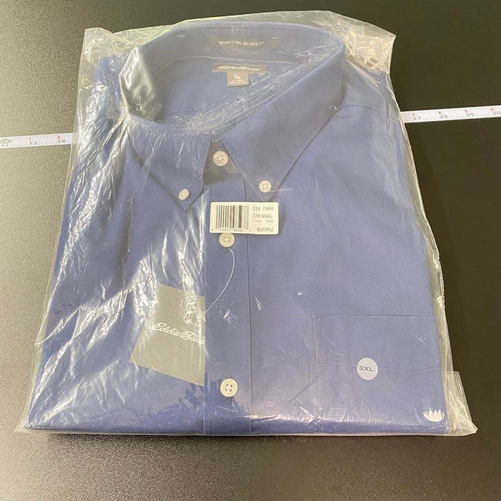 Eddie Bauer Mens Button Down Shirt 3XL Blue Wrinkle Free Relaxed Fit 034-7484